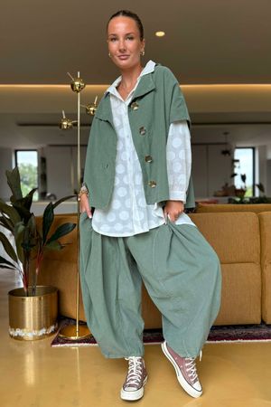 Made in Italy Cooper Needlecord Cap Sleeve Jacket Soft Khaki